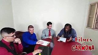 company celebrates the year's profits with an orgy among employees