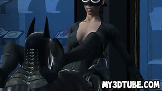 3D cartoon Catwoman sucks on Batman\'s rock hard cock