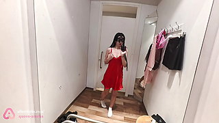 Camera in a fitting room! Nice brunette tries on underwear!