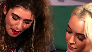 Horny sophomore CFNM babes wanking a guy