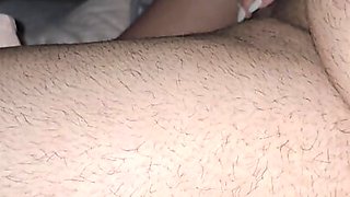 Step mom handjob step son dick while sitting naked in bed and waching on tv