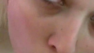 Lacey masturbates and then gives a swallow blowjob