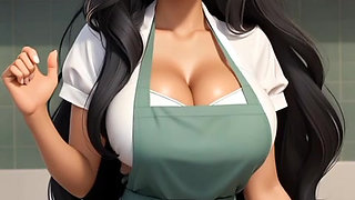 Indian girl Jaya Anjali in her kitchen (Ai model)