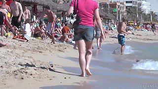 Blonde Lesbians' Public Beach Striptease Ignites Desire