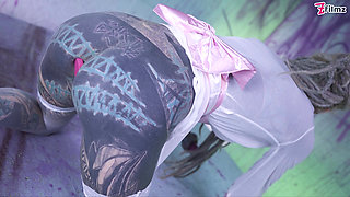 Glasses wearing Tattooed Girl loves the Tattooed Dick Fucking DP and Facial