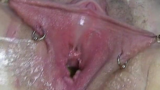 Far Spread and Pumped Pussy Worked with Dildos Glasses and Billiard Ball Part3