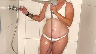 shower binkini masturbation hot water jet wet tremble twitch moaning orgasm i'm cumming