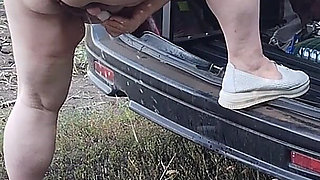 Girlfriend Squirts Several Times in a Row Near the Car