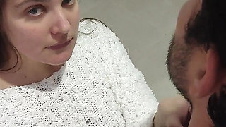 Latina wife gives her husband the best blowjob