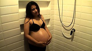 Huge belly pregnant Thai MILF POV fuck