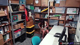 Teen with natural tits caught stealing by security