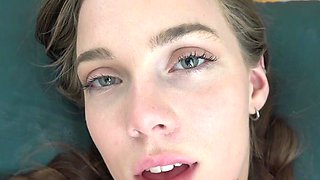 Adorable girl masturbates and uses her feet to get him hard