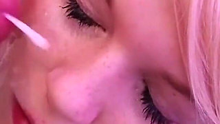 Blonde babe foursome party...cum on face