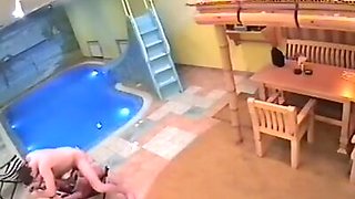 Steamy fuck in the sauna filmed by security cam!