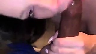 Horny black diva gives wet interracial blowjob on pov