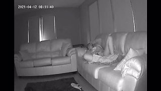 Hot MILF Caught Fingering Herself on Couch - Hidden Cam Spy POV