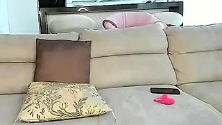 Sexy brunette wearing stockings masturbates webcam