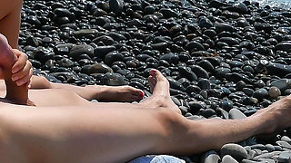 Sexy Stranger Handjob and Blowjob on Wild Nude Beach - Public Cock Massage