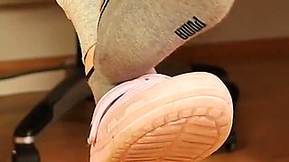 Dirty Grey Sneaker Socks in Pink Clogs - Casual Foot Tease