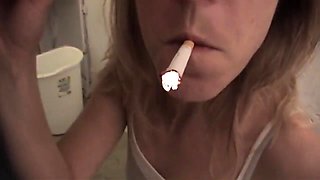 Marie Madison In Smokes And Sucks In Public Bathroom