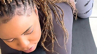 Big Ass Ebony Girl Called Her Personal Trainer Over to Rip Her Yoga Pants and Fuck Her