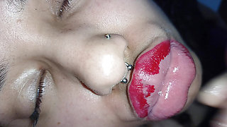 CREAMPIE FACE, CREAMPIE IN THE MOUTH OF THE NAUGHTY, WHO SUCKED HARD UNTIL HER LIPSTICK CAME OUT