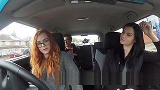 Threesome Ffm Fuck In Fake Driving School Car