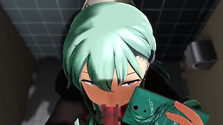 Emotionless Girl Handjob in the Toilet