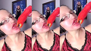 Asmr Paprika Pepper Eating - Asmr, Eye Glasses, Gianess, Lipstick, Big Lips, Mouth, Food, Face Fetish, Long Nails