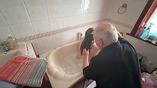 Part 1:- When Satana's Butler bathes & massages  Domina Satana