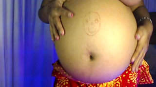 Desi Hot Pregnant Lady Playing Nude Show with Big Belly.