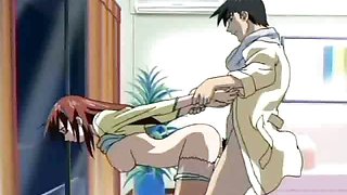 Lovable redhead hentai babe spreads her ass and gets anally