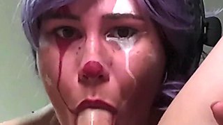 Clown Girl Deepthroats Dick in 69 and Gets Throatpie