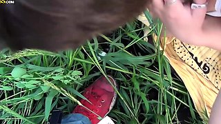 A wild brunette sucks and fucks