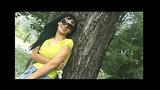 Cute Brunette Flashing Her Pussy in a Park and Fingering at Home