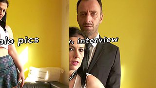 Subslut Montse Swinger gags on cock before rough anal fuck