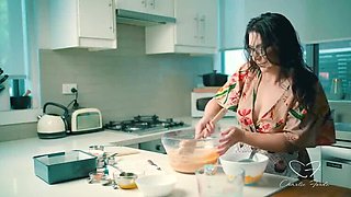 Blonde Charlie Forde and Brunette Chasey Devil Lesbian Cake Baking Sex with Big Natural Tits and Glasses