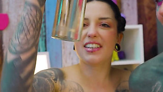 Oily Lesbian Metal Toy Threesome Girls Slippery Fuck