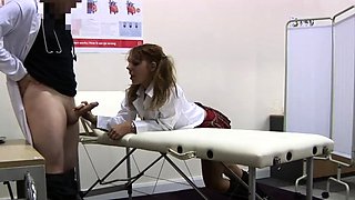 Uniform nurse CFNM get tugjob and BJ