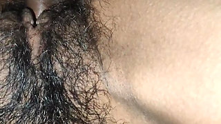 Sucking Hairy Creamy pink pussy of my girlfriend and playing with pussy boobs