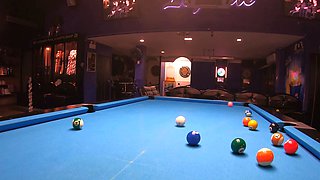 Big booty Thai GF plays pool and blowjob