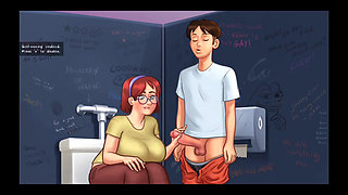 Judith give him handjob and touching in tits