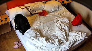 Cute amateur asian web cam girl playing with her toy