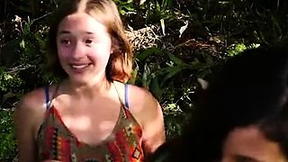 Amateur brunette teen flashing hot boobies for money outdoor