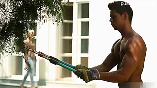 CFNM blonde fucks gardener in yard