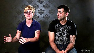 Amateur couple talks to us in the backstage about their first porno