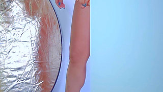 College Desi with a sexy Dress and sneakers Playing with Glass Dildo