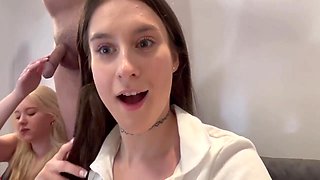 College Girls - Two Wants The Big Dick Drip Precum For Them And They Give A Double Handjob In Cfnm Mode