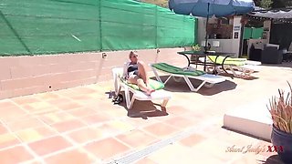 Busty British MILF Keira Seduces Pool Boy for Outdoor Fuck