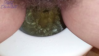 Extreme Closeup Hairy Pussy Pissing Into Toilet